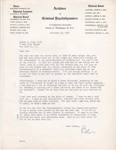 PSYCHIATER BENJAMIN KARPMAN 1957 SIGNIERTER BRIEF AN KRIMINALPSYCHIATER A.FOXE - Bild 1 von 1