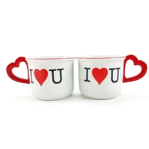 2 Vandor Mugs 1978 Vintage Red Heart Handle Coffee Tea Cocoa Cup “I Love You” - Picture 1 of 6