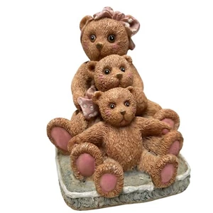 Vintage Bear Figurine 1984 AEP Inc 3 Brown Teddy Bear Family Sitting Together - Picture 1 of 6