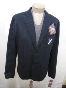 Authentic Icon American Mens Cotton Polo Coat Blazer Navy Blue Pinstripe L $128 - Picture 1 of 11