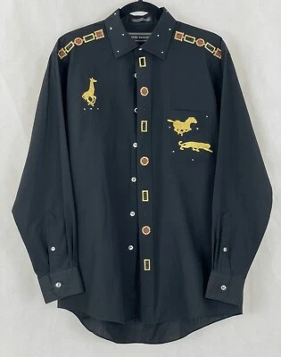 David Taylor Shirt Mens Sz 16 32/33 Rhinestones Gold Embroidered Lion Zebra More - Image 1 of 4