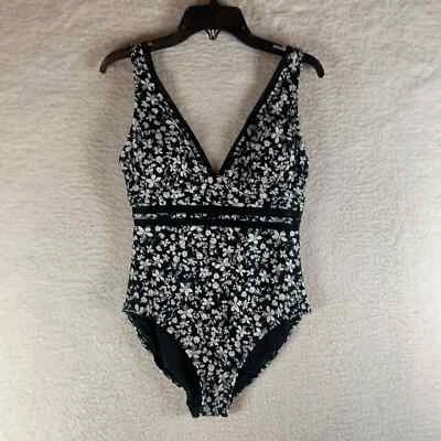 Traje de baño Tommy Hilfiger para mujer negro estampado floral cuello en V de una pieza talla 4 nuevo con etiquetas Foto 1 de 4