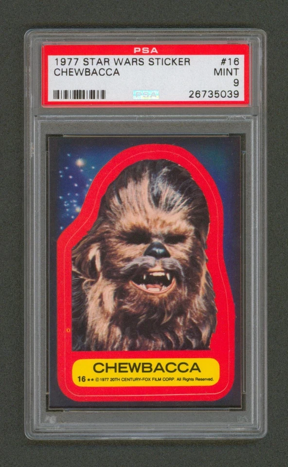 Tarjeta adhesiva 1977 Star Wars #16 Chewbacca PSA 9 como nueva Topps Foto 1 de 1
