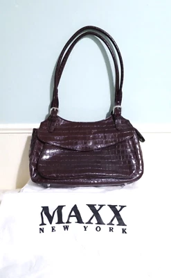 NEW MAXX New York Chestnut Red 100% Croco Embossed Leather Shoulder Bag Purse - Image 1 of 4