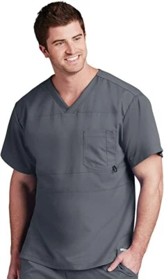 Lote de 2 blusas esfoliantes Grey’s Anatomy granito pequeno (cinza) gola V - Imagem 1 de 4