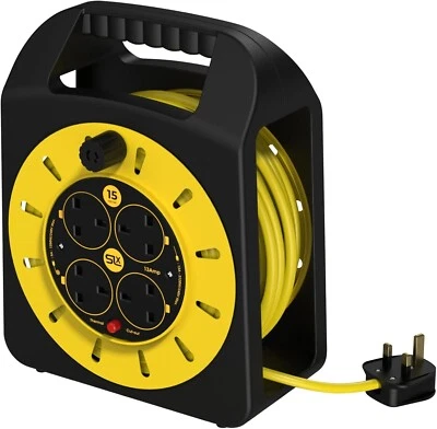 SLx Cable Extension Lead 15m 4 Socket Easy-Wind Cassette Reel - Image 1 of 4