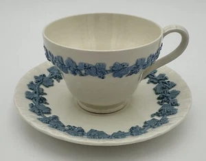 Wedgwood Etruria Barlaston Porcelain Queensware Coffee Cup Saucer Blue White - Picture 1 of 20
