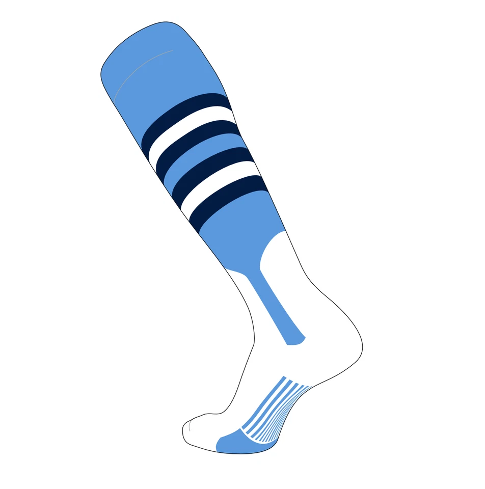 TCK SOCKS TCK Elite Baseball Knee High Stirrup Socks (I, 7in) Baby Blue, Navy, White