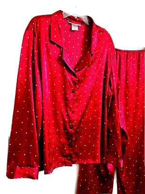 Gilligan & O' Malley Rojo Lunares Mujer P J Set 2 Talla XL Satinado Look Largas Slvs Foto 1 de 4