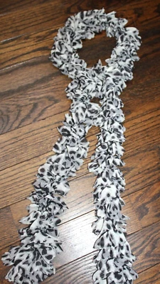 Lightweight Accent Scarf Leopard Animal Print Black Gray 70x4" Ruffled Scalloped - Image 1 of 4