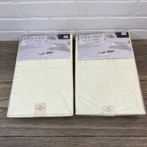 Lot Of 2 Origins Bone Color 90" Round Spill-Proof Microfiber Tablecloth New - Picture 1 of 6