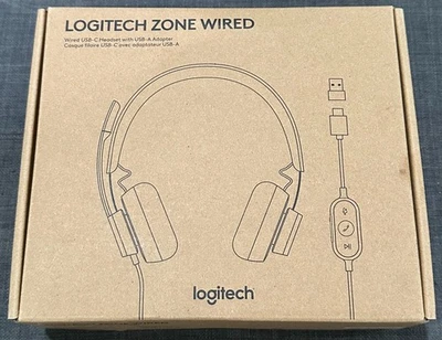 NIB Sealed Logitech Zone Wired USB-C Headset w/ USB-A Adapter UC Version Black - Image 1 of 4