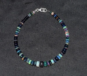 Äthiopische Schwarz Opal Perlen Armband 7 " 925 Sterlingsilber Weihnachts - Bild 1 von 5