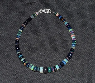 Äthiopische Schwarz Opal Perlen Armband 7 " 925 Sterlingsilber Weihnachts - Bild 1 von 4