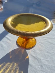 Depression Glass Footed Console Bowl w/ Etched Gold Trim - Picture 1 of 4