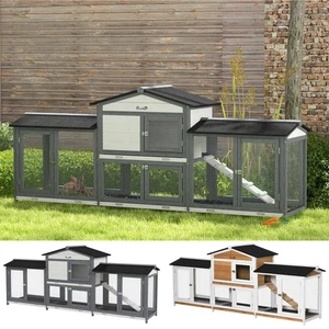 PawHut Rabbit Hutch, 2-Tier Guinea Pig Hutch, w/ Two Runs, Pull-Out Tray - Picture 1 of 23