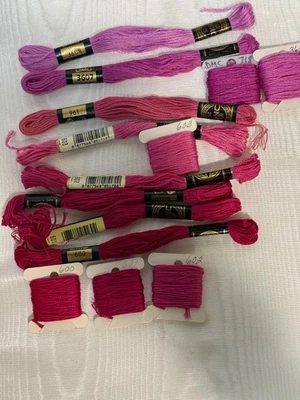 Vintage DMC Embroidery Floss Lot Of. 14 Shades of Pink DK To Lt - Image 1 of 4
