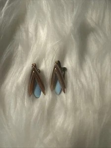 Vintage signierte Matisse Renoir Retro blaue Emaille & Kupfer Ohrclips MCM - Bild 1 von 4