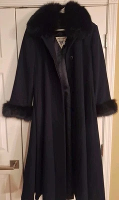 Abrigo de lana largo completo vintage para mujer J. Percy para Marvin Richards cuello de piel mediano Foto 1 de 4