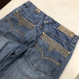 Raider Anonymous Jeans Mens 32 x 29.5 Blue Baggy Embroid Skate Wide Leg Hip Hop - Picture 1 of 14