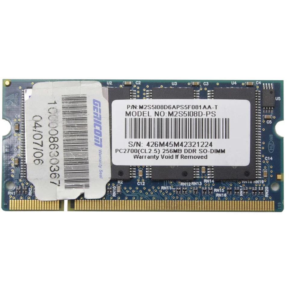 Gericom M2S5I08D-PS 256MB 333MHZ DDR DDR1 Sodimm Table Module RAM Notebook - Image 1 of 1