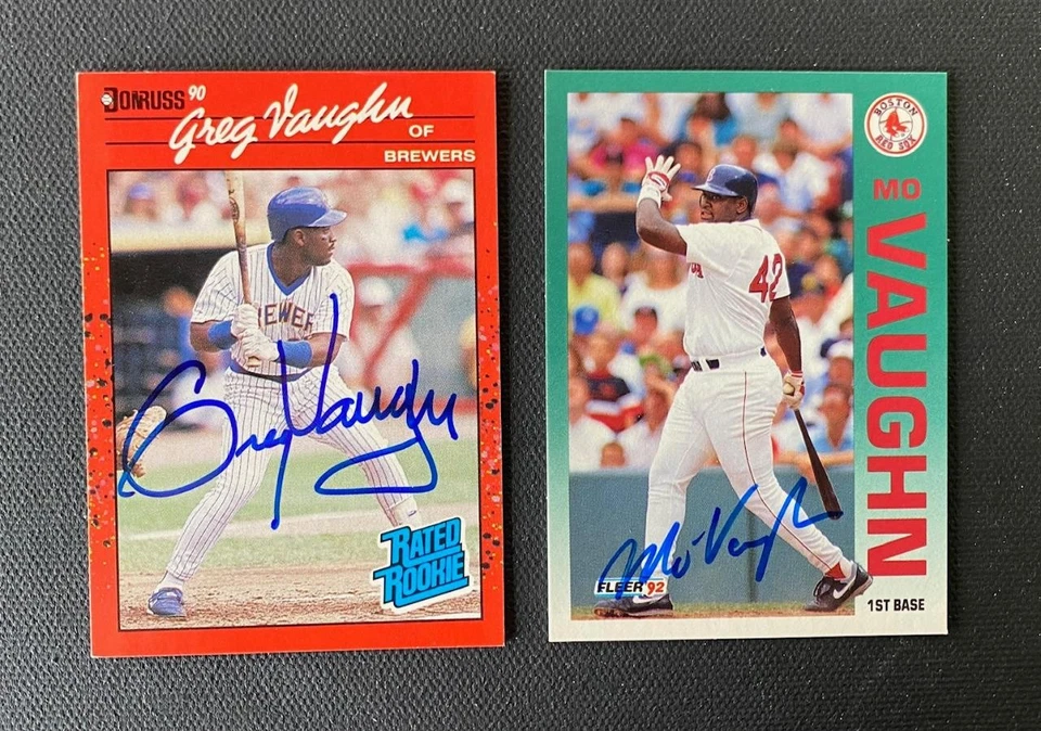 MO VAUGHN & GREG VAUGHN lot of (2) signed cards | autographs Red Sox Brewers - Image 1 of 1