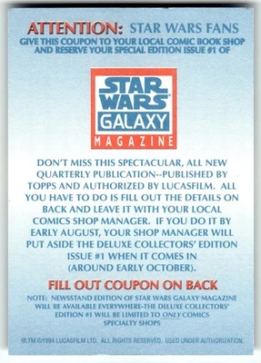 Tarjeta insertada Topps Star Wars Galaxy Series 2 1994 Foto 1 de 4