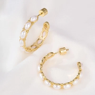 Pendientes de aro de perlas Alicia Bonnie declaración ligeros regalo romántico para ella Foto 1 de 4