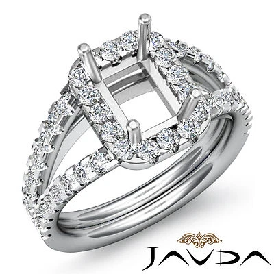 Diamond Engagement Vintage Ring 1Ct 14k W Gold Emerald Semi Mount Halo Pave Set - Image 1 of 4