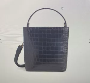 Aota Elena Crossbody Bucket Bag MOCK CROC Black NWT Retail $188 Vegan Leather - Picture 1 of 10