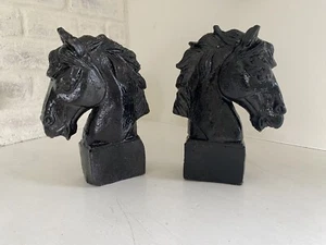 Vintage Heavy Cast Iron Horse Head Bust Post Bookends Set Of 2 - Picture 1 of 8
