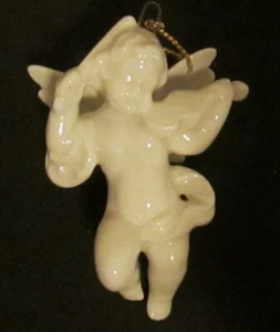 Vintage White Porcelain Angel Playing Violin Christmas Ornament - Picture 1 of 2