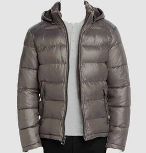 $225 Guess Men's Gray Full Hooded Down Puffer Coat Jacket Size XL - Picture 1 of 2