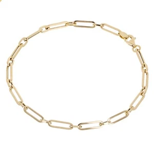 Italian 14k Yellow Gold Hollow Paper Clip Links Bracelet 8" 3.2mm 1.7 grams - Picture 1 of 4