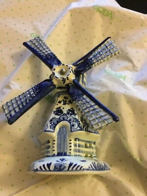 "Lámpara de noche en forma de molino de viento pintada a mano azul/blanco DELFT COND Delft Holland 10""T" Foto 1 de 4