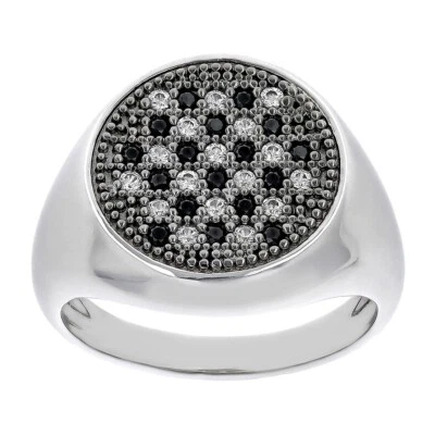 Anillo racimo redondo enchapado en oro blanco de 14K negro y moissanita 0,47 Ctw para hombre Foto 1 de 4