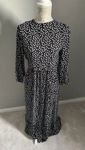 ZARA BLACK/WHITE POLKA DOT 3/4 SLEEVE SMOCK STYLE MIDI DRESS SIZE M, BLOGGERS - Picture 1 of 10
