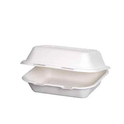Biodegradable Sugarcane Clamshell Bagasse Food Box 7x 5" Takeaway Food Container - Image 1 of 3
