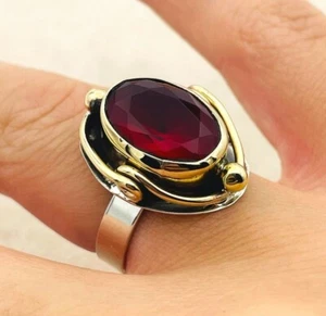 Womens Silver Ring, Simulated Ruby Stone,Adjustable Ring,925K Sterling Silver - Picture 1 of 9