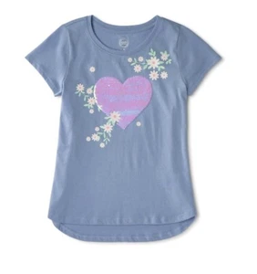 Wonder Nation Girls Size M 7-8 Blue  Amazing Squin Short Sleeve T-shirt 3D - Picture 1 of 5