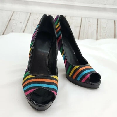 Nine West Womens Multicolor Striped Rainbow Peep Toe Pump Stiletto Heels Size 7M - Image 1 of 4