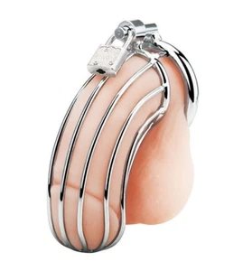 Prisoner Male Chastity Device Orgasm Denial Steel Locked Penis Cage Fetish BDSM - Picture 1 of 7