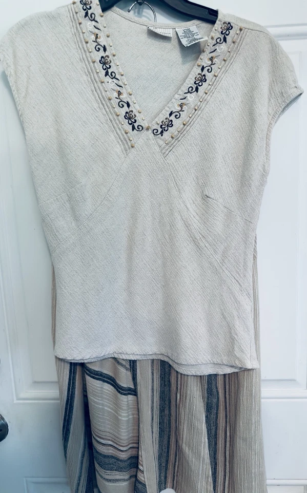 Женский белый олень ретро 2PC туника верх и юбка размер S льняной и вискозной смеси комплект - Изображение 1 из 4