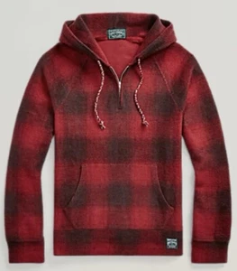 Polo Ralph Lauren Red Plaid Brushed Fleece 1/2 Zip Hoodie Msrp 268 Authentic XL - Picture 1 of 18