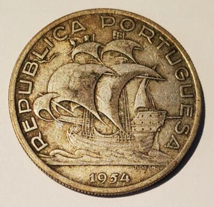 Portugal 1954 Plata 10 Escudos KM586 VF+ - Imagen 1 de 2