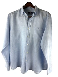 Preppy Classic Blue Linen Logo Vinyard Vines Classic Fit Tucker Shirt, Men's XL - Picture 1 of 12
