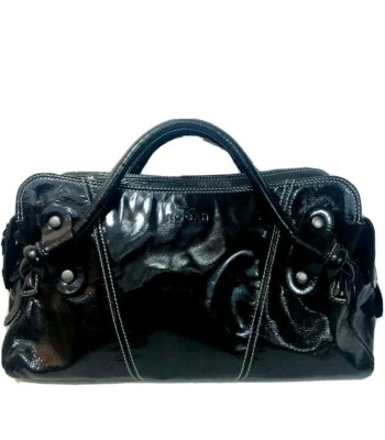 Vintage Womens Hogan Black Patent Leather Handbag Purse Pocketbook Top Handle - Image 1 of 4