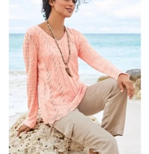 Soft Surroundings Isabel Sweater Women's XS Ladies Peach Open Knit - Picture 1 of 7