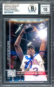 ALLEN IVERSON 1997-98 UD GAME MEMORABLE MOMENTS CARD CARD GEM 10 AUTO BECKETT - Picture 1 of 2