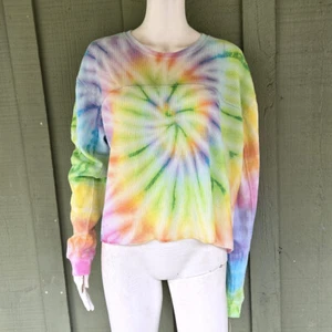 NWT DREAMSICLE Tie Dye Rainbow Thermal Top Large - Picture 1 of 3
